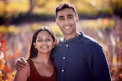 Buy stock photo Shot of a young couple having a date on a wine farm