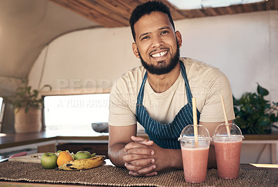 Buy stock photo Shot of a businessman in his food truck