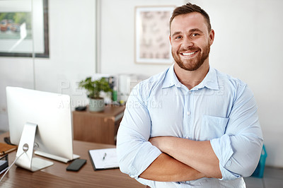 Buy stock photo Shot of a car salesman in his office