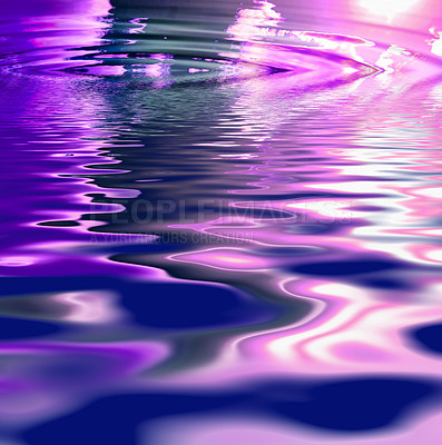 Buy stock photo CGI abstract ripple effect of liquid with pink reflection of wavy pattern and texture. Wallpaper background of fluid color spectrum. Psychedelic and cosmic art or esoteric surface. 