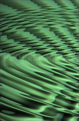 Buy stock photo Closeup of CGI green ripple effect background for computer or digital use. Glowing liquid surface with a abstract, modern pattern or texture. Digital 3D illustration or graphic of colorful water.