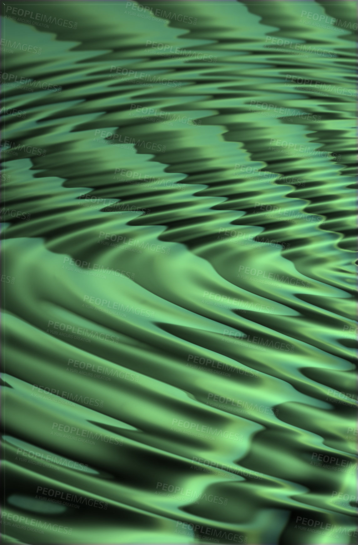 Buy stock photo Closeup of CGI green ripple effect background for computer or digital use. Glowing liquid surface with a abstract, modern pattern or texture. Digital 3D illustration or graphic of colorful water.