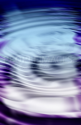 Buy stock photo CGI abstract ripple effect of liquid with purple reflection of wavy pattern and texture. Hypnotizing wallpaper background of fluid color spectrum. Psychedelic and cosmic art or esoteric surface.