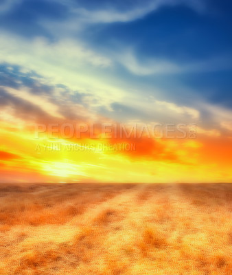 Buy stock photo A panorama photo of Countryside sunset