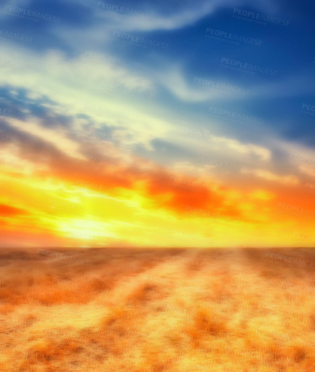 Buy stock photo A panorama photo of Countryside sunset