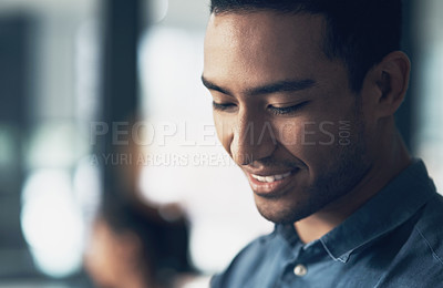 Buy stock photo Closeup shot of a smiling young man in a modern office