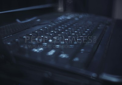 Buy stock photo Closeup shot of a keyboard in a server room