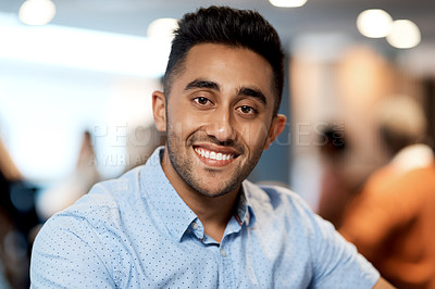 Buy stock photo Portrait of a confident young businessman attending a conference