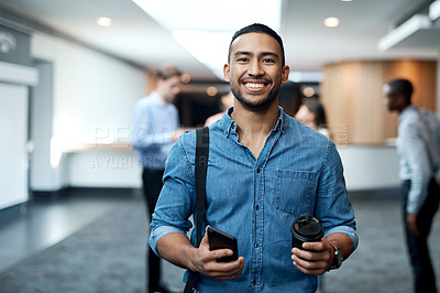 Buy stock photo Portrait of a young businessman attending a conference