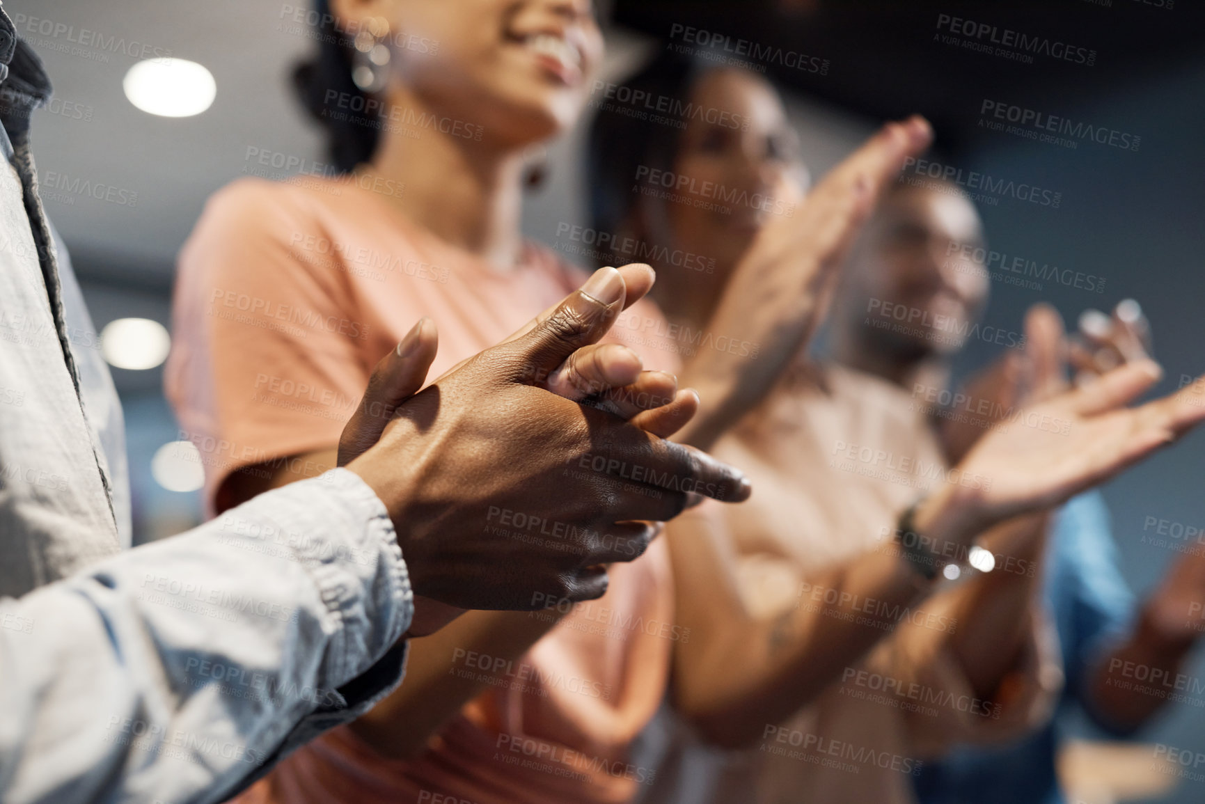 Buy stock photo Shot of a group of businesspeople clapping during a meeting in a modern office