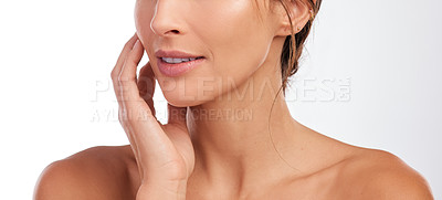 Buy stock photo Cropped shot of an unrecognizable woman posing alone in the studio