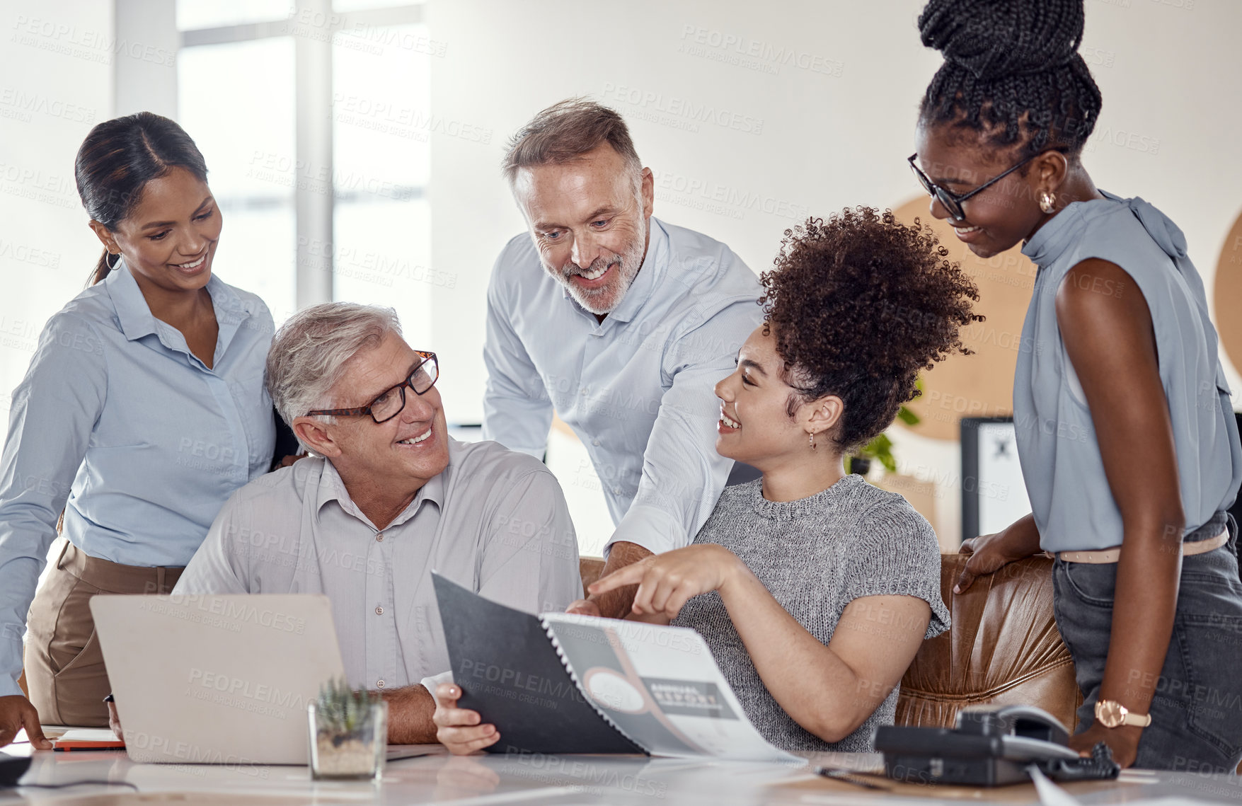 Buy stock photo Shot of a group of businesspeople having a meeting in a modern office