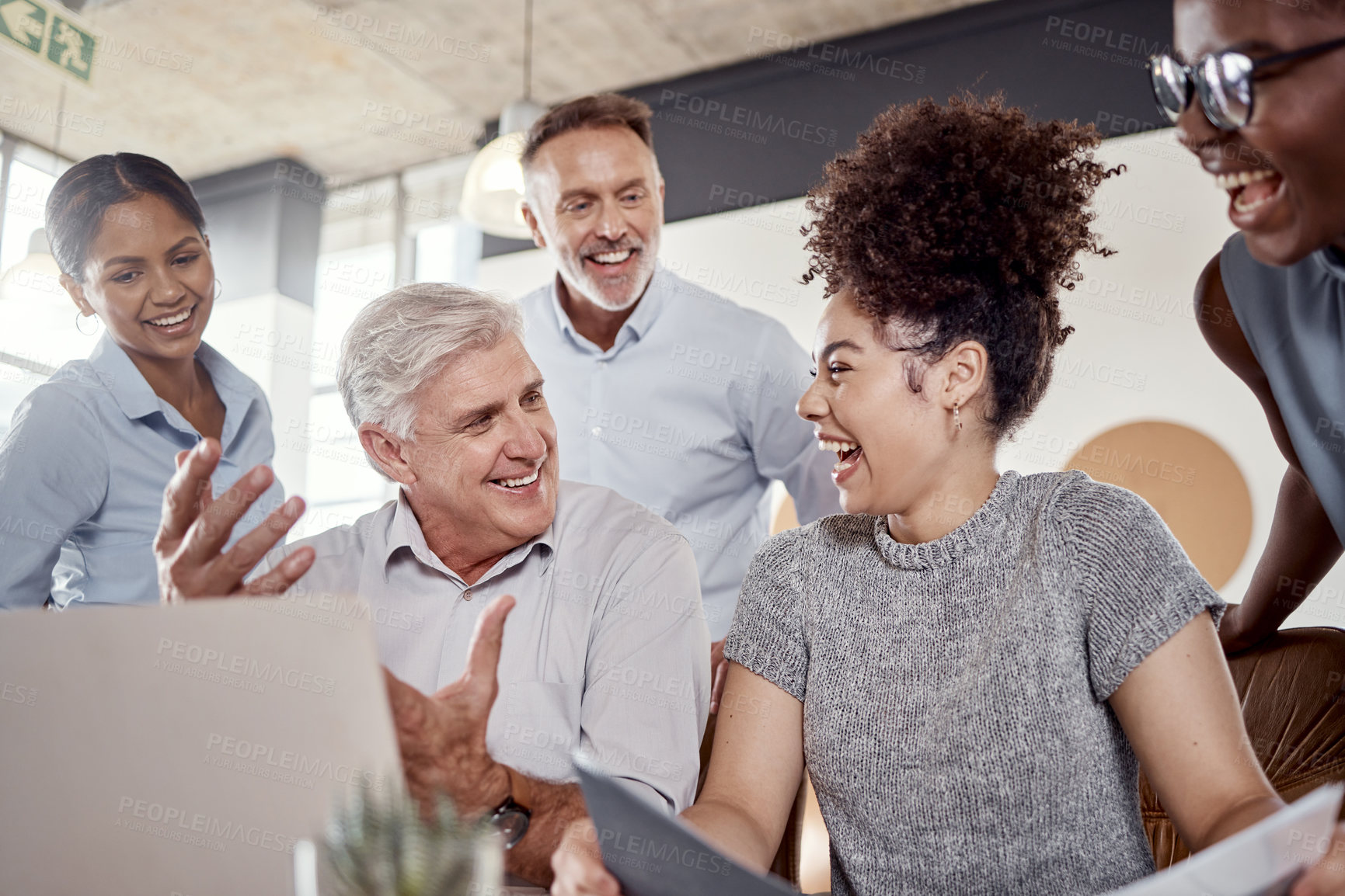 Buy stock photo Shot of a group of businesspeople having a meeting in a modern office