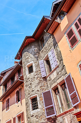 Buy stock photo Editorial: Annecy, France, July, 17, 2019: Houses and street life in the famous medieval part of the city of Annecy, Department of Upper Savoy, France.