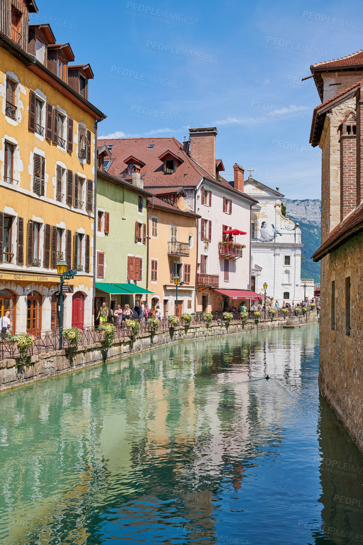 Buy stock photo Annecy, France, July, 17, 2019: Houses and street life in the famous medieval part of the city of Annecy, Department of Upper Savoy, France.Editorial: Annecy, France, July, 17, 2019: Houses and street life in the famous medieval part of the city of Annecy, Department of Upper Savoy, France.