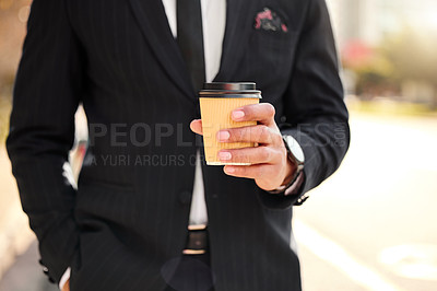 Buy stock photo Shot of a businessman enjoying a cup of coffee