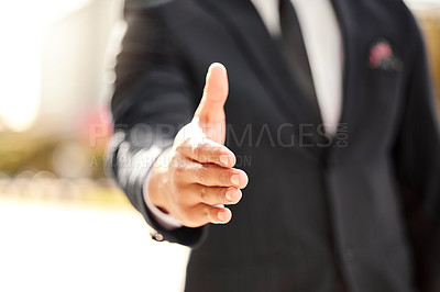Buy stock photo Shot of a businessman ready to shake hands