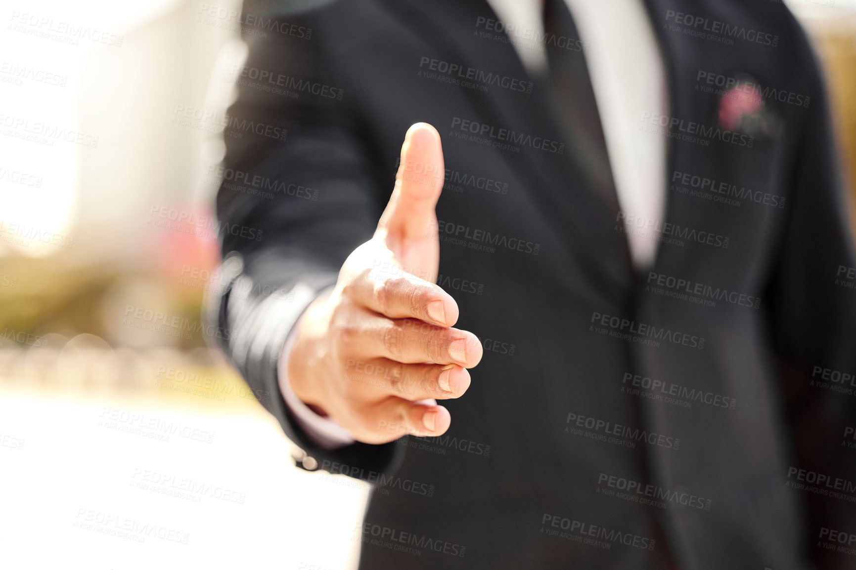 Buy stock photo Closeup, business and man with handshake, support and agreement with thank you, hiring and recruitment. Person, agent or worker with contract, partnership or trust with congrats, introduce or welcome
