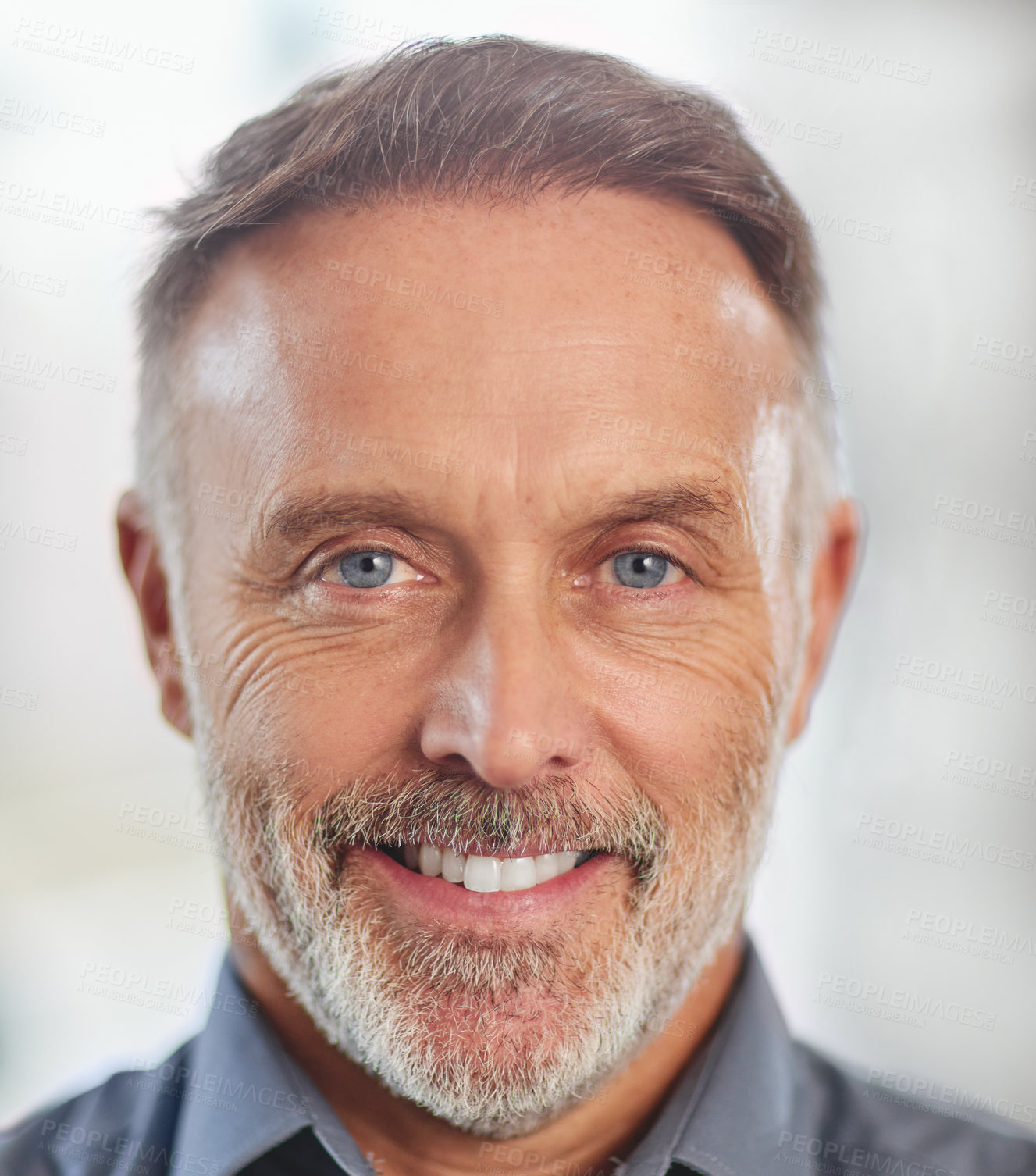 Buy stock photo Mature, businessman and happy portrait of ceo in office with pride and confidence in profile picture. Professional, headshot and face of trading entrepreneur in workplace with smile of investor