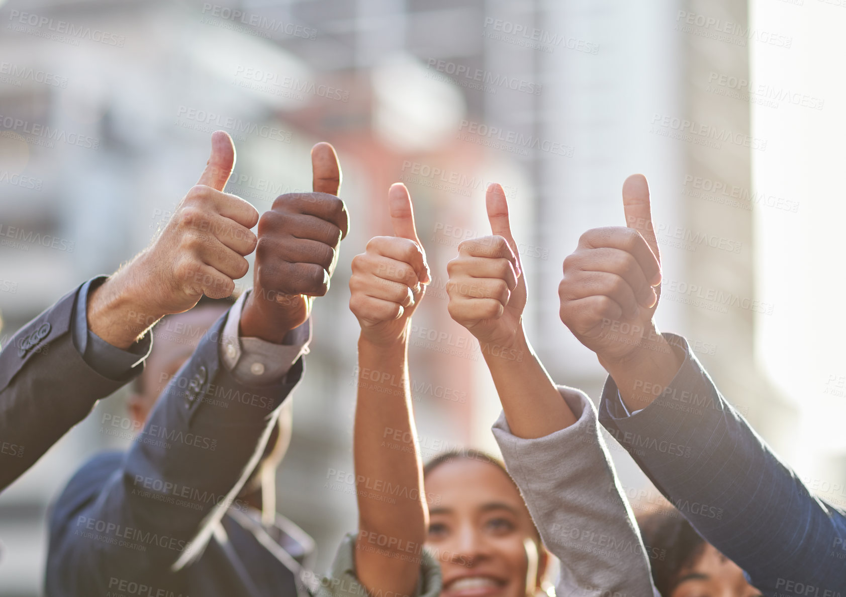 Buy stock photo Shot of a group of businesspeople giving the thumbs up