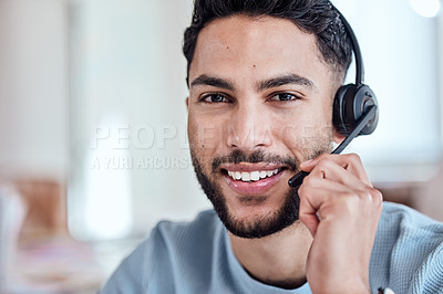 Buy stock photo Shot of a handsome young man working in a call center