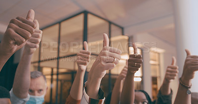 Buy stock photo Shot of a team of  a group of colleagues giving the thumbs up