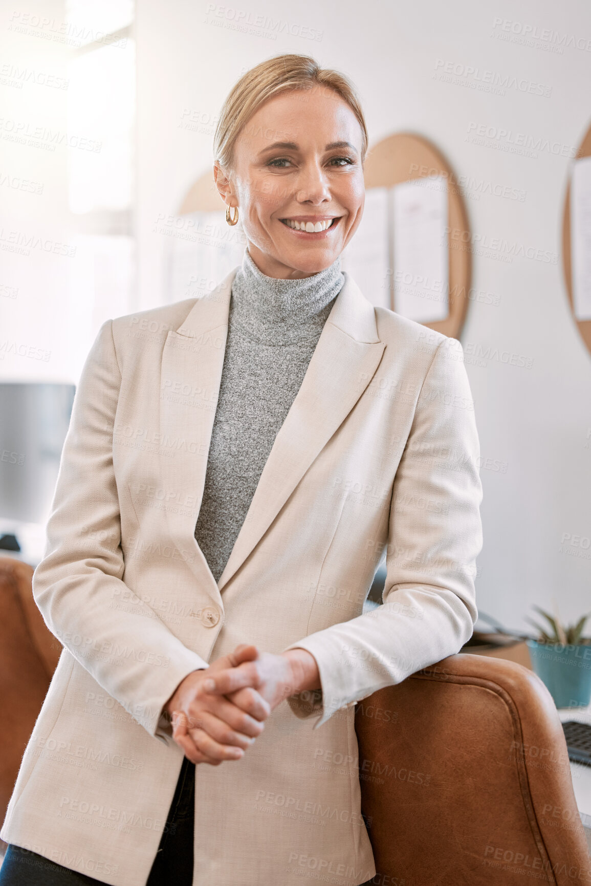 Buy stock photo Corporate, office and portrait of woman with smile for professional career, administration and pride. Happy, consultant and face of person with confidence for company, ambition and job at agency