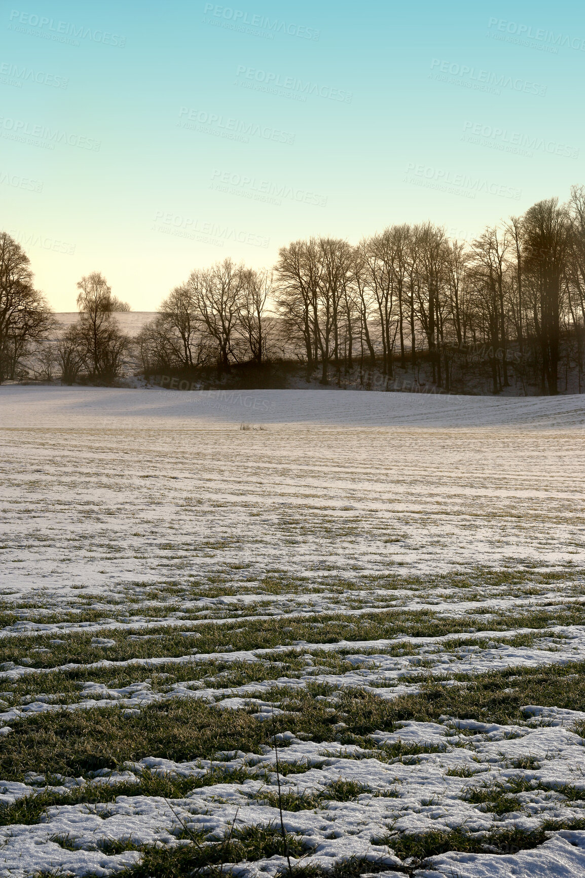 Buy stock photo A photo of a winter landscape at sunset