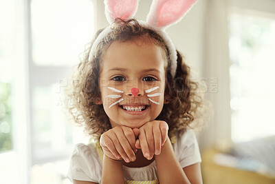 Buy stock photo Shot of a cute little girl acting like a bunny