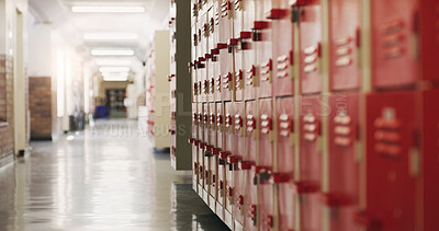 Buy stock photo Shot of an empty corridor in a high school