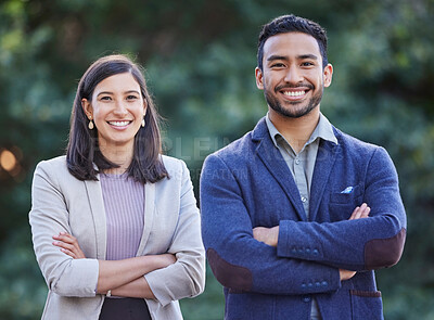 Buy stock photo Shot of two coworkers together
