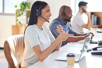 Buy stock photo Customer service, contact us or support with consultant people at work in an office for assistance. Call center, crm or communication with a female consulting via headset technology for telemarketing