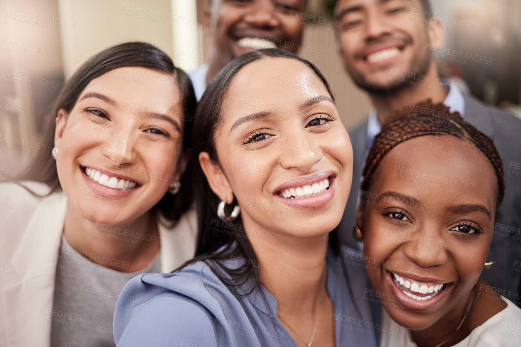 Buy stock photo Shot of a team of businesspeople taking a selfie together