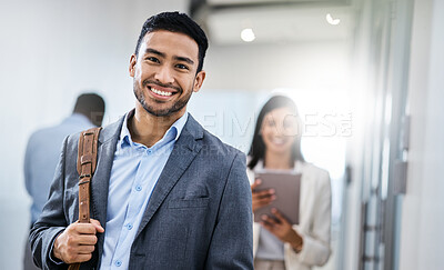 Buy stock photo Shot of a business smiling while walking through the office