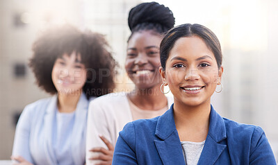 Buy stock photo Shot of a diverse group of businesswomen standing together on the balcony outside