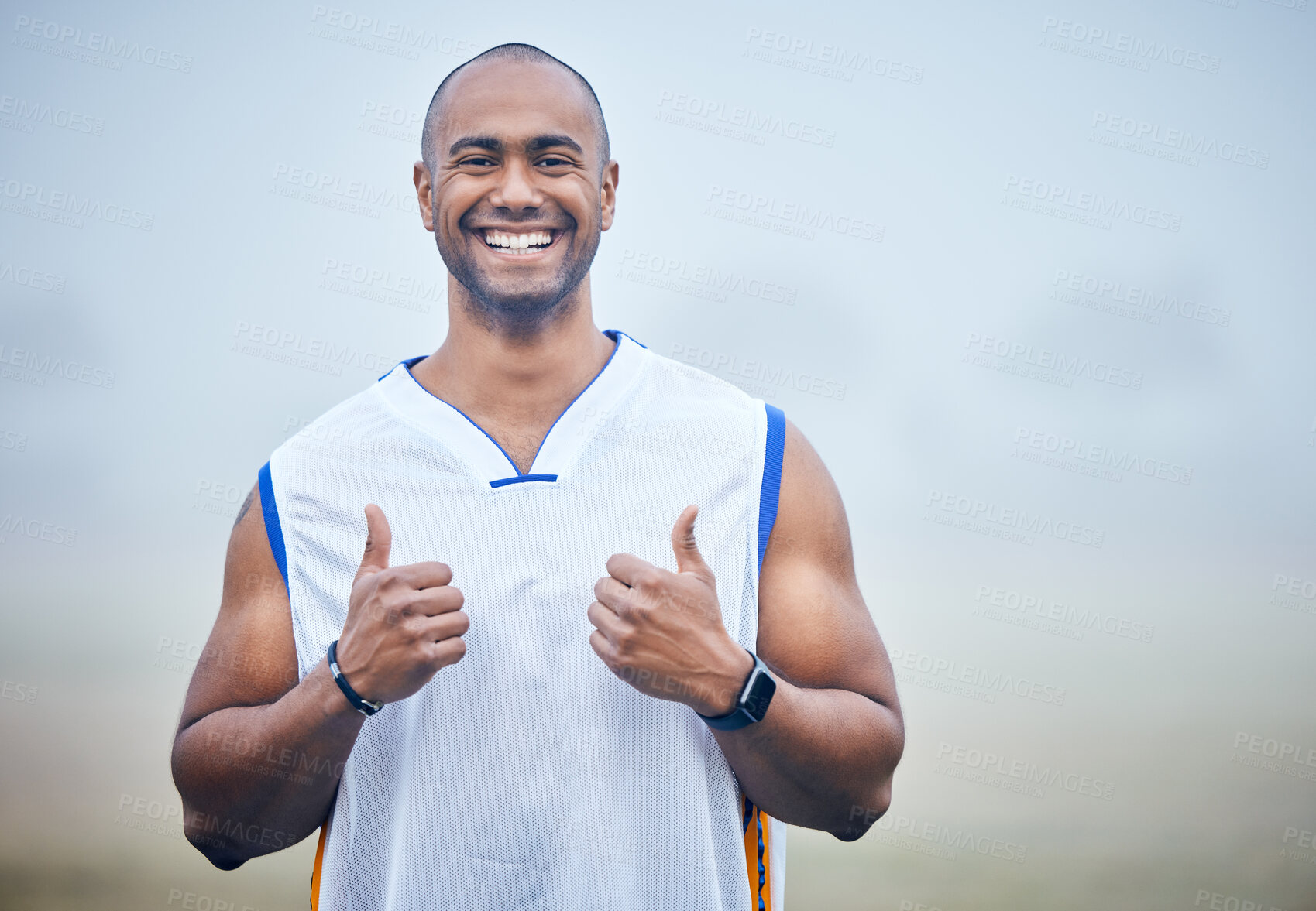 Buy stock photo Shot of a young sportsman giving the thumbs up during practice