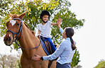 She's fully equipped for horse riding