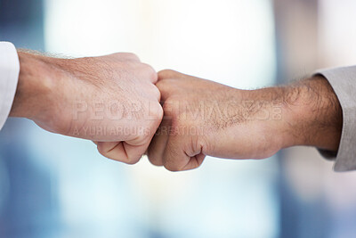 Buy stock photo Fist bump, hands or people with celebration for success, achievement or solidarity for business growth in corporate career. Win, deal or employees with collaboration, team or agreement in partnership