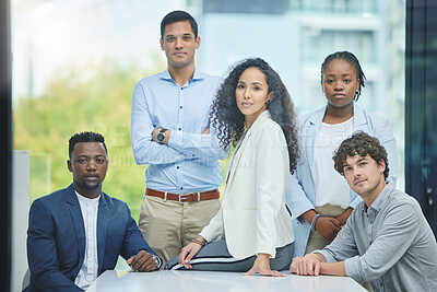Buy stock photo Shot of a team of businesspeople in their office together