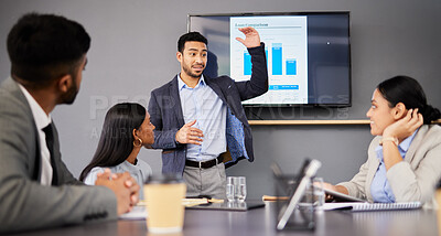 Buy stock photo Shot of a young businessman giving a presentation