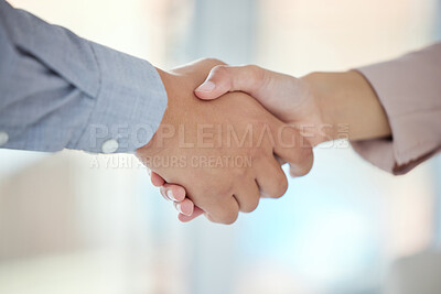 Buy stock photo Business people, shaking hands and corporate agreement with welcome support, job promotion or recruitment. Teamwork, collaboration or employee networking for sales deal or b2b, opportunity or trust