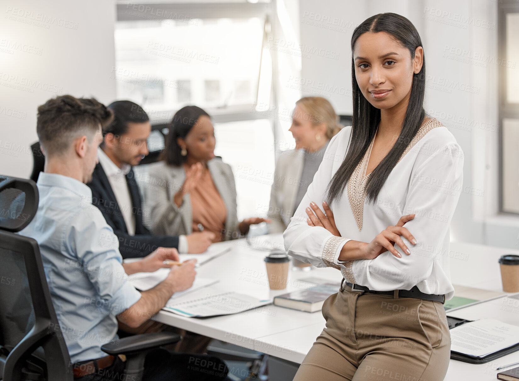 Buy stock photo Portrait, woman and accountant with arms crossed for business, leadership and office meeting. Face, confidence and female entrepreneur, professional and auditor with success mindset for career or job