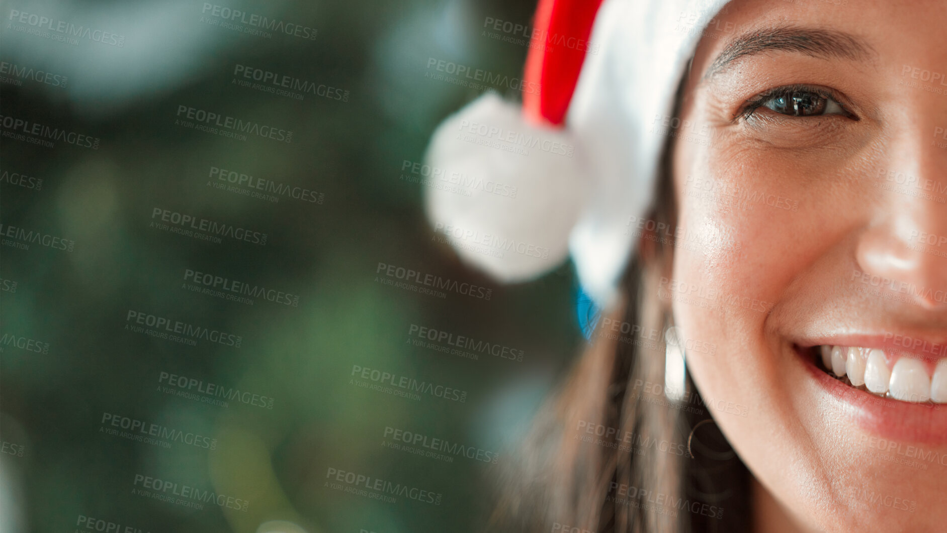 Buy stock photo Shot of a young woman celebrating Christmas at home