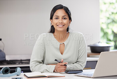 Buy stock photo Cropped portrait of an attractive young businesswoman working at her desk in the office