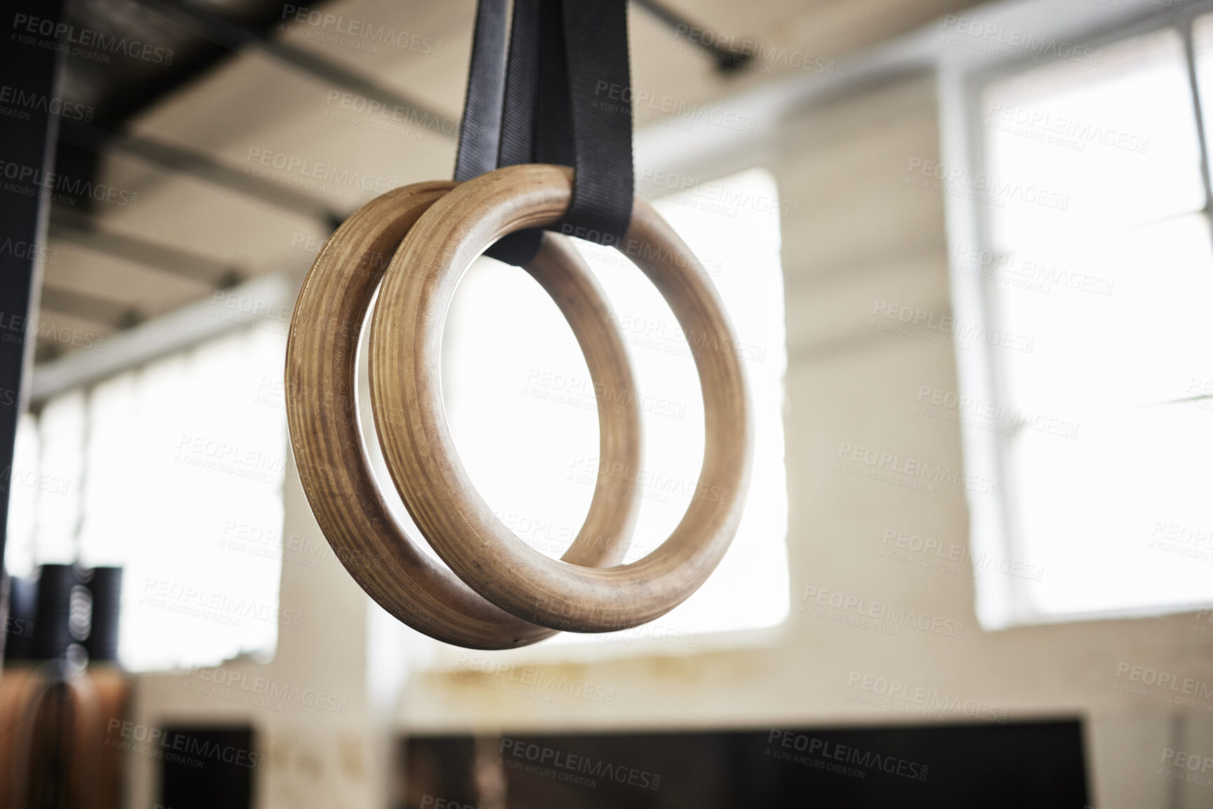 Buy stock photo Still life shot of gymnastic rings in a gym