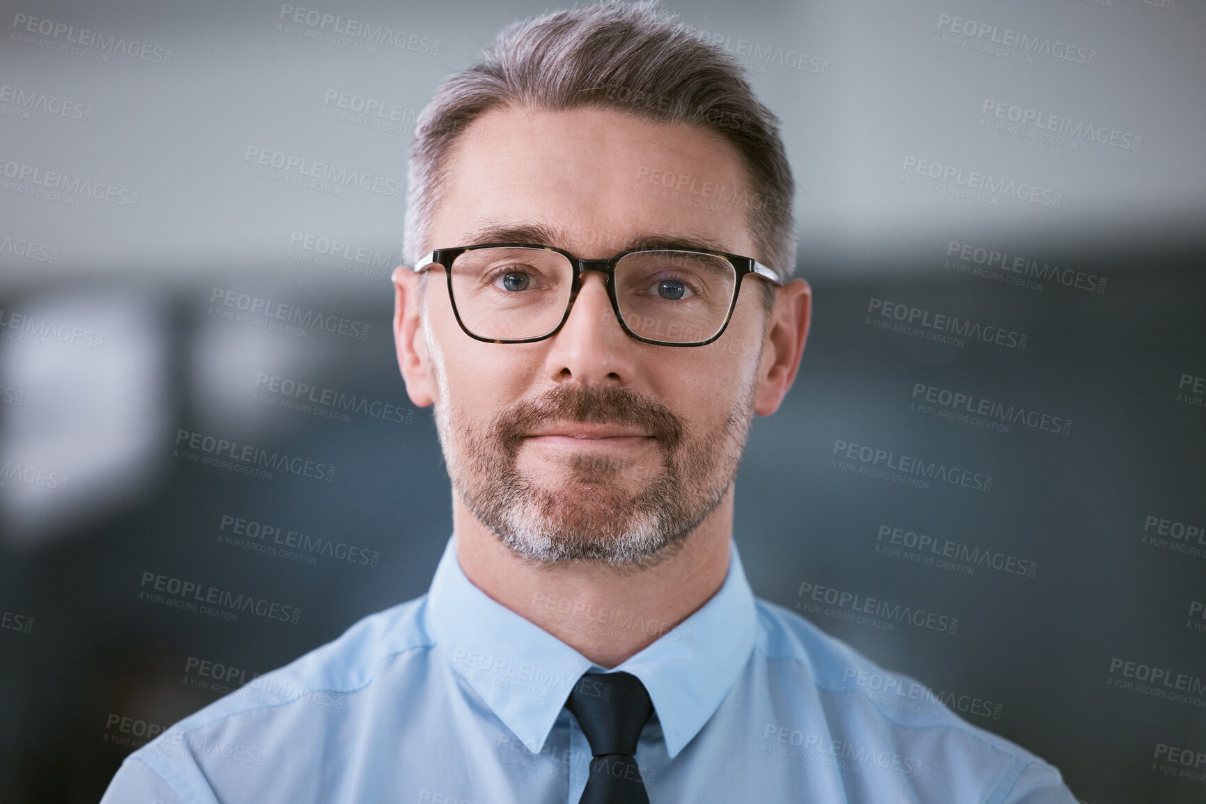 Buy stock photo Office, job and portrait of businessman with pride for corporate career,  executive or ambition. Professional, person and mature lawyer at law firm with employee for legal company, confidence or work