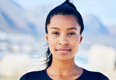 Buy stock photo Closeup shot of a beautiful young woman standing outside