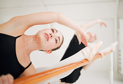 Buy stock photo Shot of a two ballet dancers practicing a routine