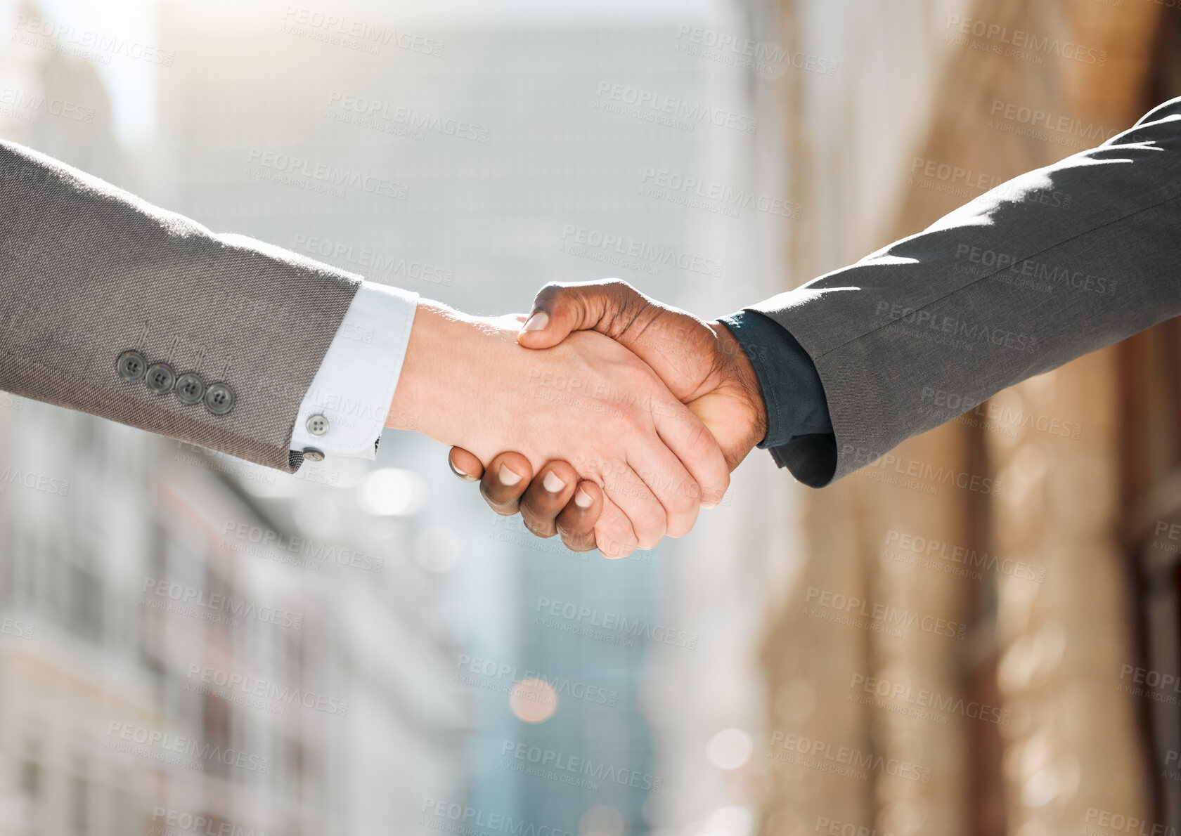 Buy stock photo Handshake, apology and contract for deal, negotiation and crisis resolution for mediation in dispute. Business people, lawsuit and agreement for liability claim, terms and legal settlement by court