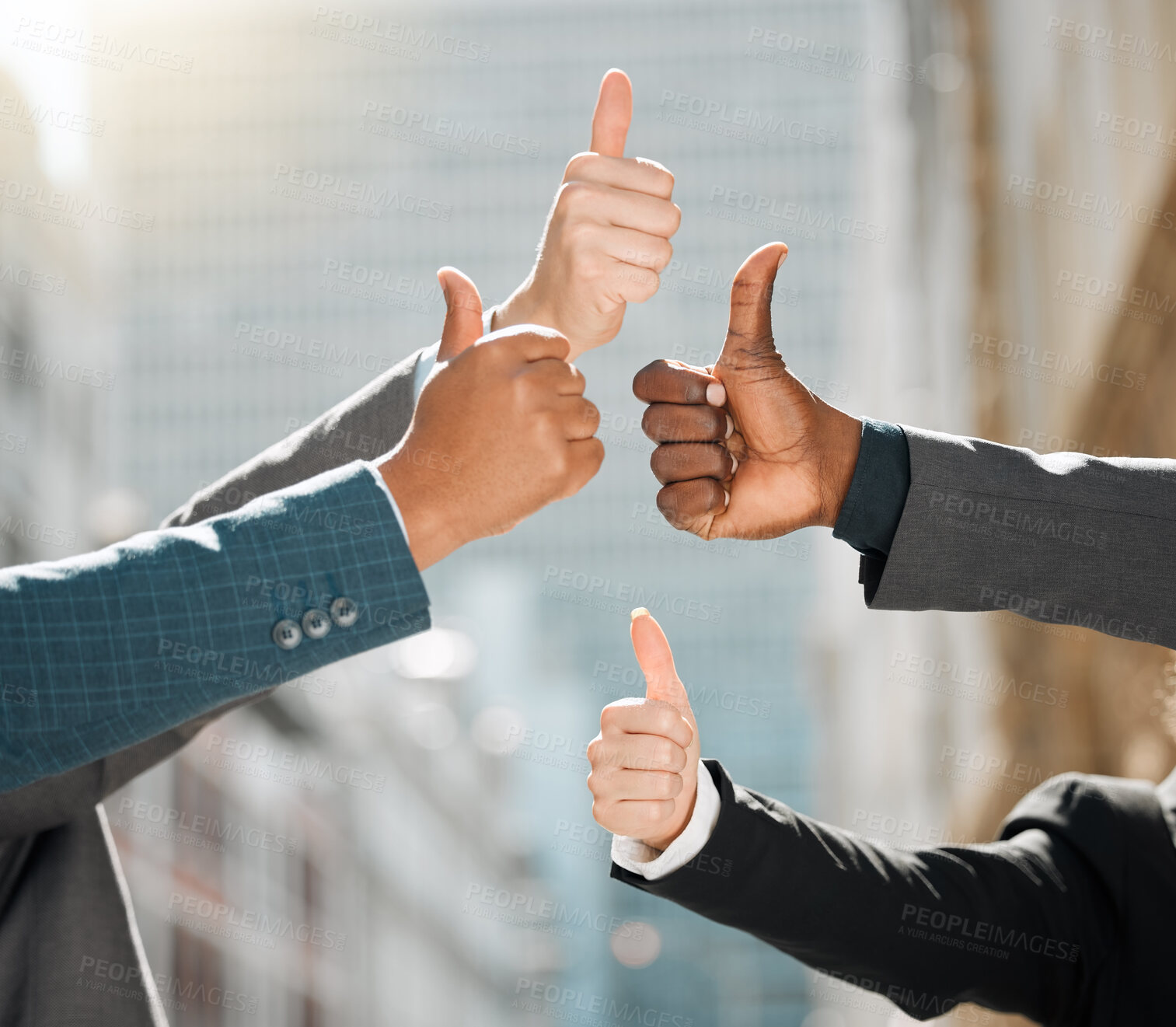 Buy stock photo Shot of a group of business people giving the thumbs up